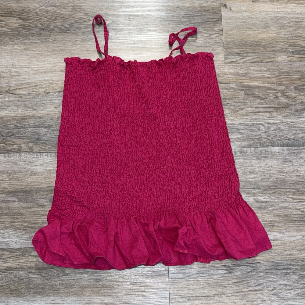 Maeve Smocked Ruffle Hem Camisole Fuchsia Pink Sleeveless Top Womens Medium